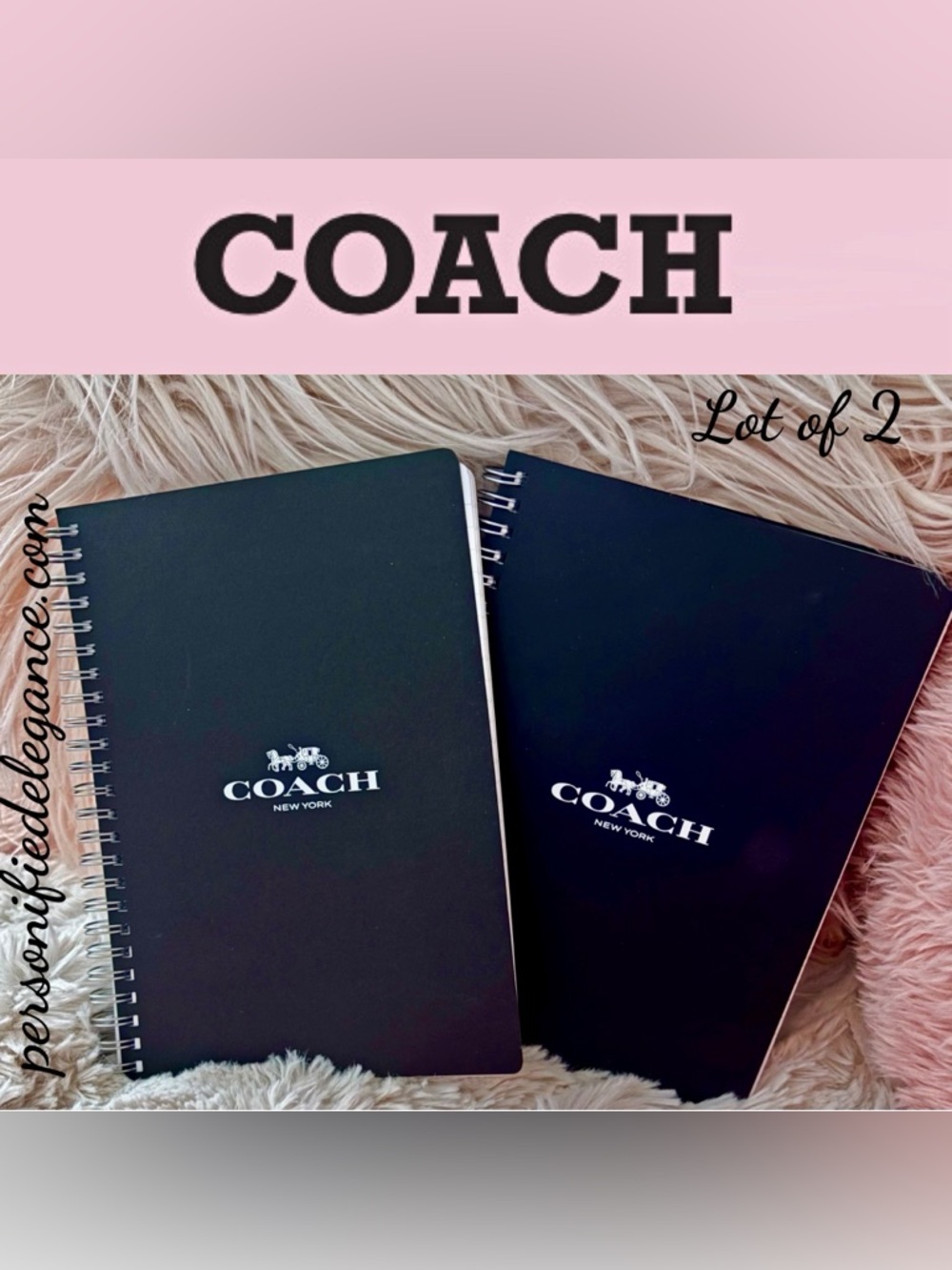 NEW Lot of 2 Coach 6 x 8 52 Page Black Cover Spiral Notebook Journal Refill